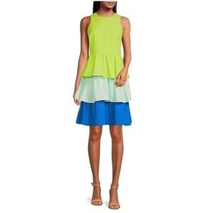 LDT Bailey color block ruffle crew neck sleeveless tiered a-line dress Size 6
